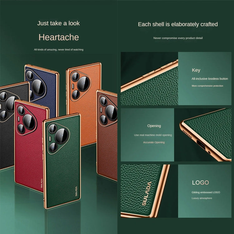 For Huawei Pura 70 SULADA TPU + Litchi Texture Leather Phone Case(Green)