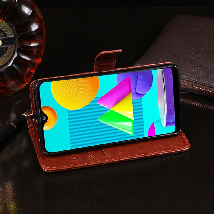 For Samsung Galaxy M01 idewei Crazy Horse Texture Horizontal Flip Leather Case with Holder & Card Slots & Wallet(Yellow)