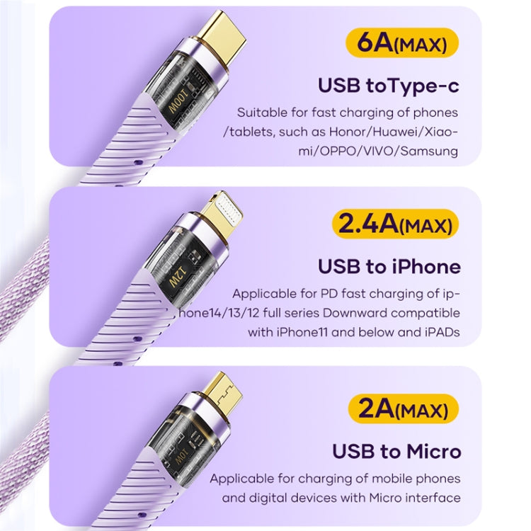 ROCK G20 1.5m 100W 3 in 1 USB-C / Type-C Fast Charging Data Cable(White)