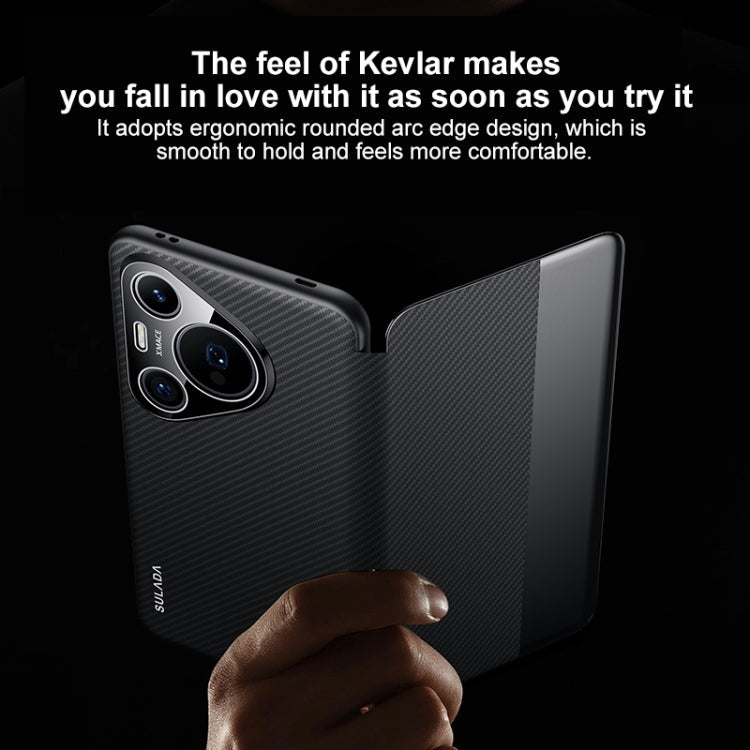 For Huawei Mate 60 Pro SULADA Kevlar 600D Texture Smart Window Leather Phone Case(Black)