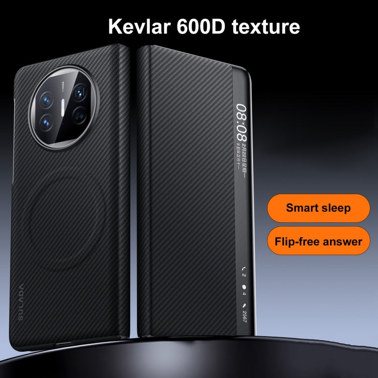 For Huawei Mate X3 SULADA Kevlar 600D Texture Smart Window Leather Phone Case(Black)