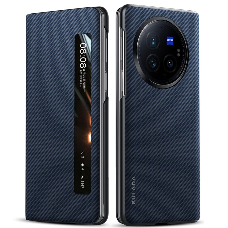 For vivo X Fold3 Pro SULADA Kevlar 600D Texture Smart Window Leather Phone Case(Blue)