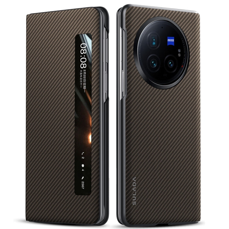 For vivo X Fold3 Pro SULADA Kevlar 600D Texture Smart Window Leather Phone Case(Brown)