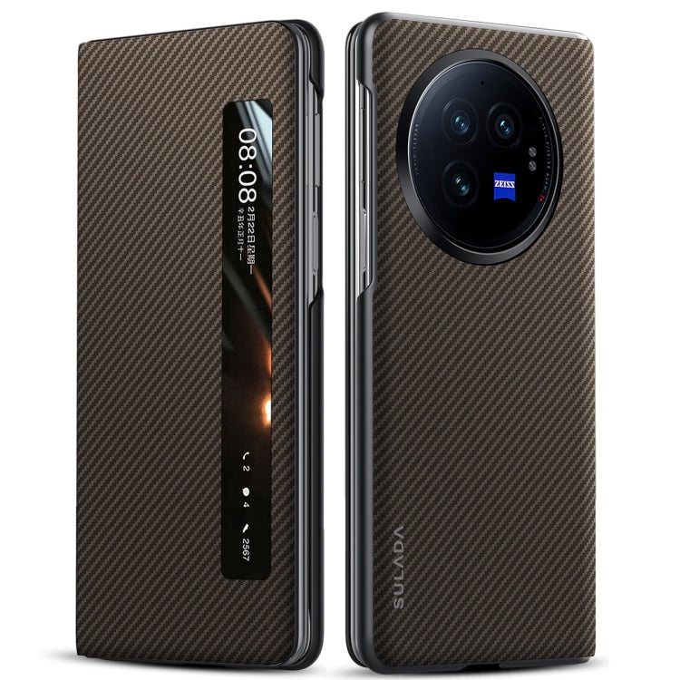 For vivo X Fold3 SULADA Kevlar 600D Texture Smart Window Leather Phone Case(Brown)
