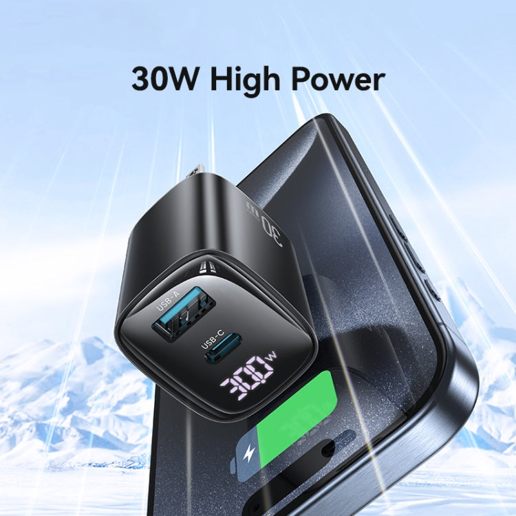 USAMS CC230 30W USB+USB-C / Type-C Dual Port GaN Digital Display Charger, Specifications: US Plug(Black)