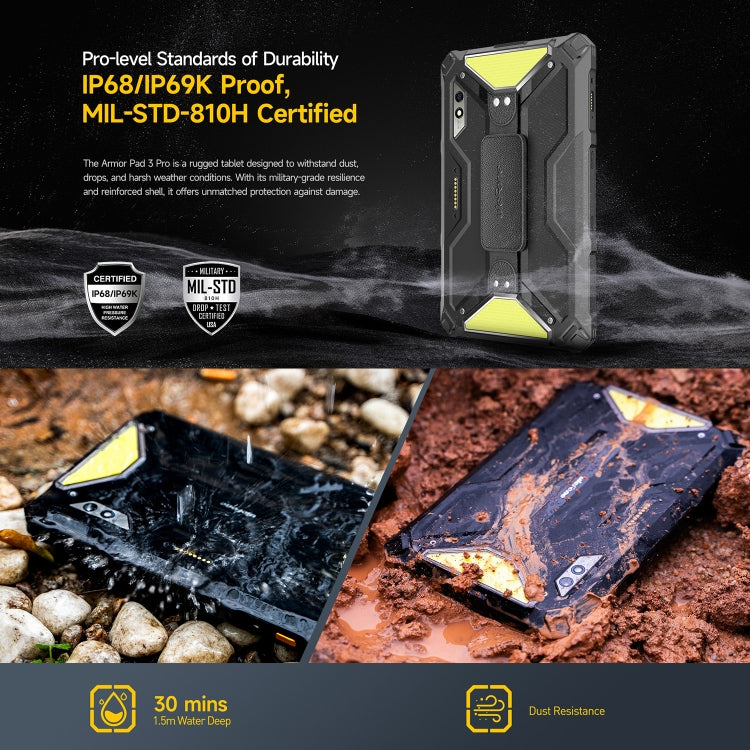 [HK Warehouse] Ulefone Armor Pad 3 Pro Rugged Tablet PC, 8GB+256GB, 10.36 inch Android 13 MediaTek MT8788 Octa Core 4G Network, EU Plug(Black)