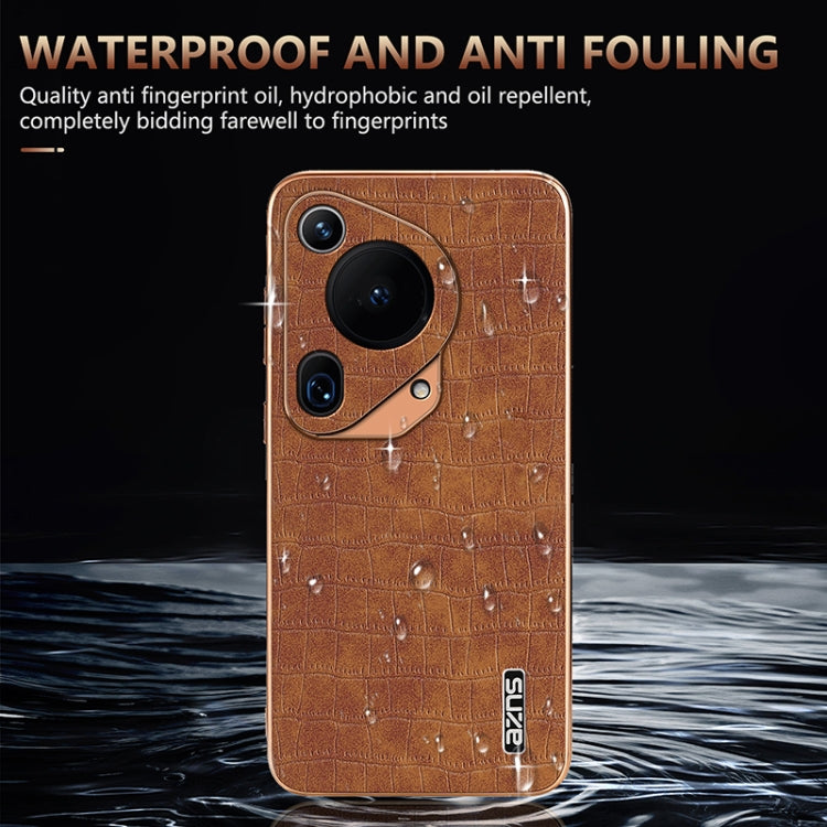 For Huawei Pura 70 Ultra AZNS Electroplated Frame Crocodile Texture Full Coverage Phone Case(Black)