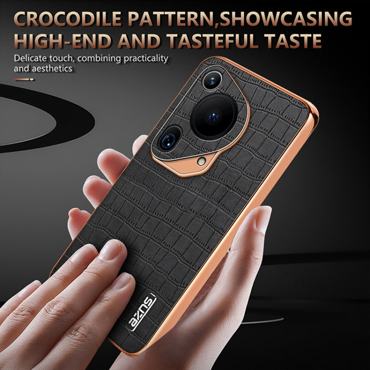 For Huawei Pura 70 Ultra AZNS Electroplated Frame Crocodile Texture Full Coverage Phone Case(Blue)