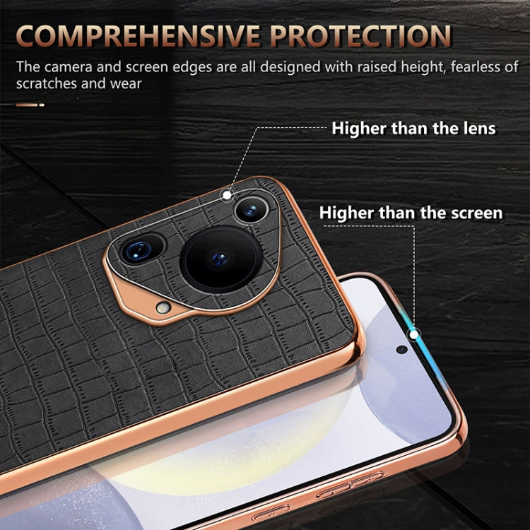 For Huawei Pura 70 Ultra AZNS Electroplated Frame Crocodile Texture Full Coverage Phone Case(White)