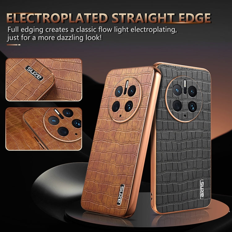 For Huawei Mate 50 Pro AZNS Electroplated Frame Crocodile Texture Full Coverage Phone Case(Black)