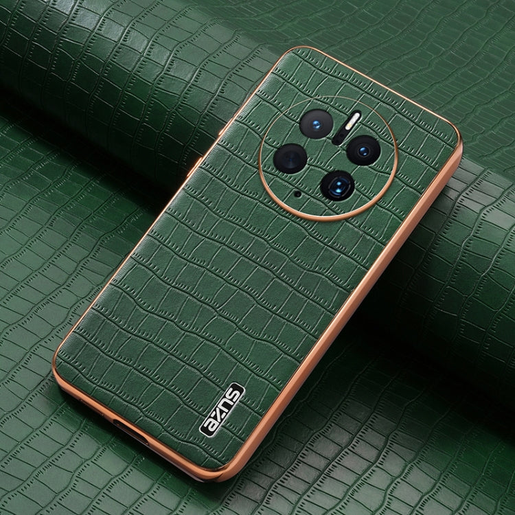 For Huawei Mate 50 Pro AZNS Electroplated Frame Crocodile Texture Full Coverage Phone Case(Green)