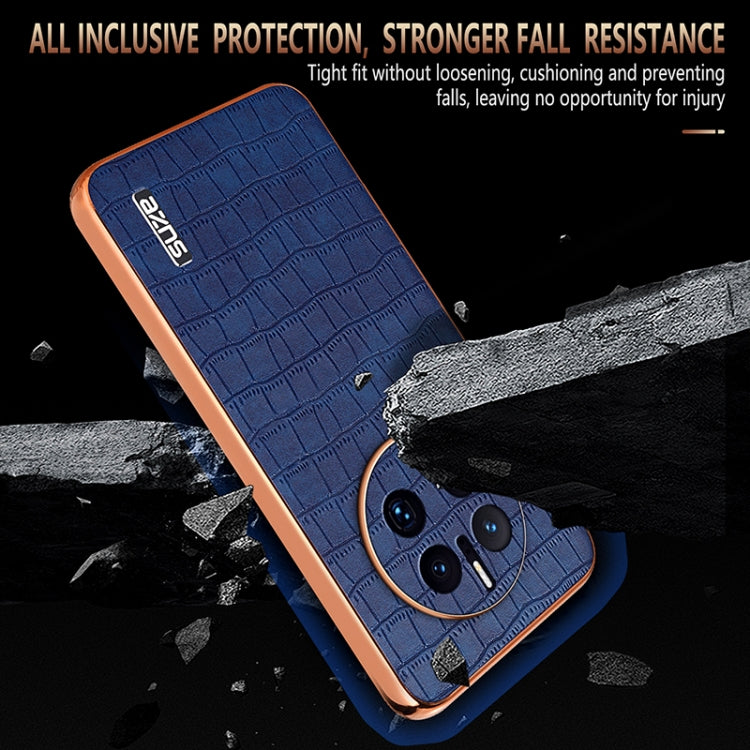 For Huawei Mate 50 Pro AZNS Electroplated Frame Crocodile Texture Full Coverage Phone Case(Green)