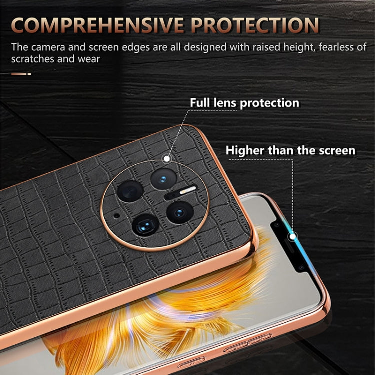 For Huawei Mate 50 Pro AZNS Electroplated Frame Crocodile Texture Full Coverage Phone Case(Green)