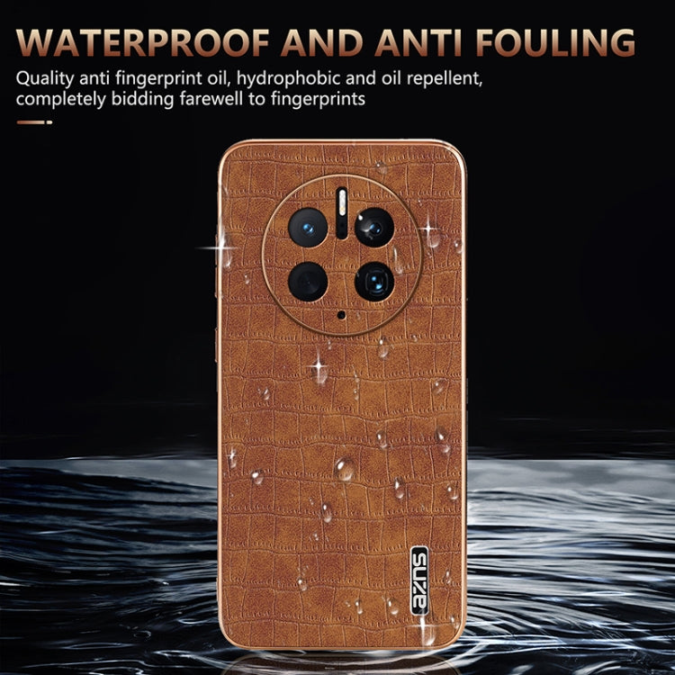 For Huawei Mate 50 Pro AZNS Electroplated Frame Crocodile Texture Full Coverage Phone Case(Green)