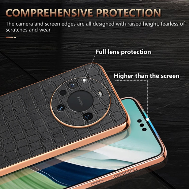 For Huawei Mate 60 / 60 Pro+ AZNS Electroplated Frame Crocodile Texture Full Coverage Phone Case(Brown)