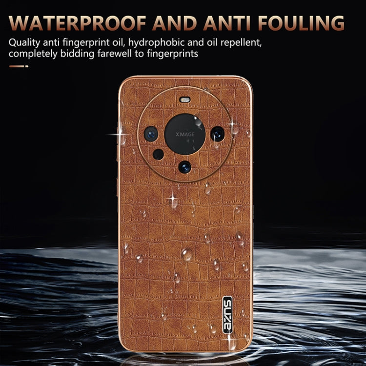 For Huawei Mate 60 / 60 Pro+ AZNS Electroplated Frame Crocodile Texture Full Coverage Phone Case(White)