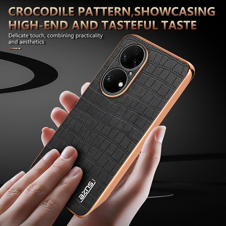For Huawei P50 AZNS Electroplated Frame Crocodile Texture Full Coverage Phone Case(Black)