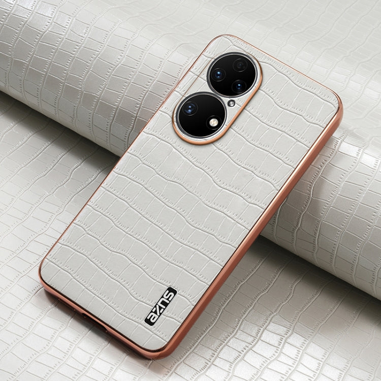 For Huawei P50 AZNS Electroplated Frame Crocodile Texture Full Coverage Phone Case(White)