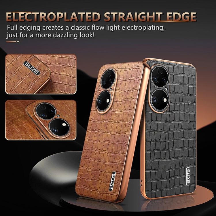 For Huawei P50 AZNS Electroplated Frame Crocodile Texture Full Coverage Phone Case(White)