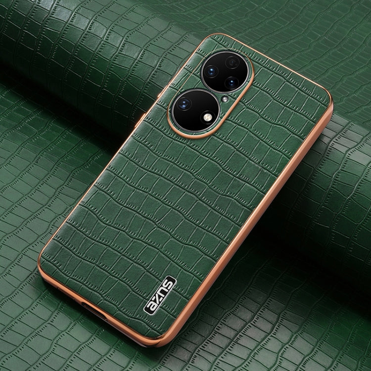 For Huawei P50 Pro AZNS Electroplated Frame Crocodile Texture Full Coverage Phone Case(Green)