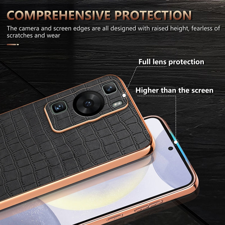 For Huawei P60 / P60 Pro AZNS Electroplated Frame Crocodile Texture Full Coverage Phone Case(Black)