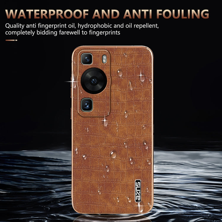 For Huawei P60 / P60 Pro AZNS Electroplated Frame Crocodile Texture Full Coverage Phone Case(Blue)