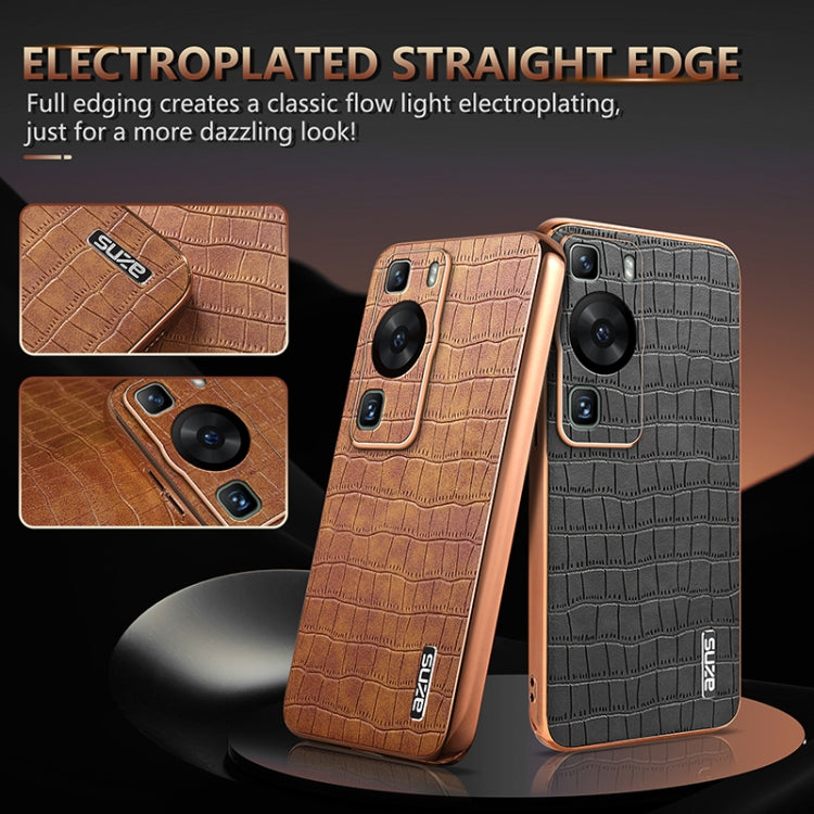 For Huawei P60 / P60 Pro AZNS Electroplated Frame Crocodile Texture Full Coverage Phone Case(White)