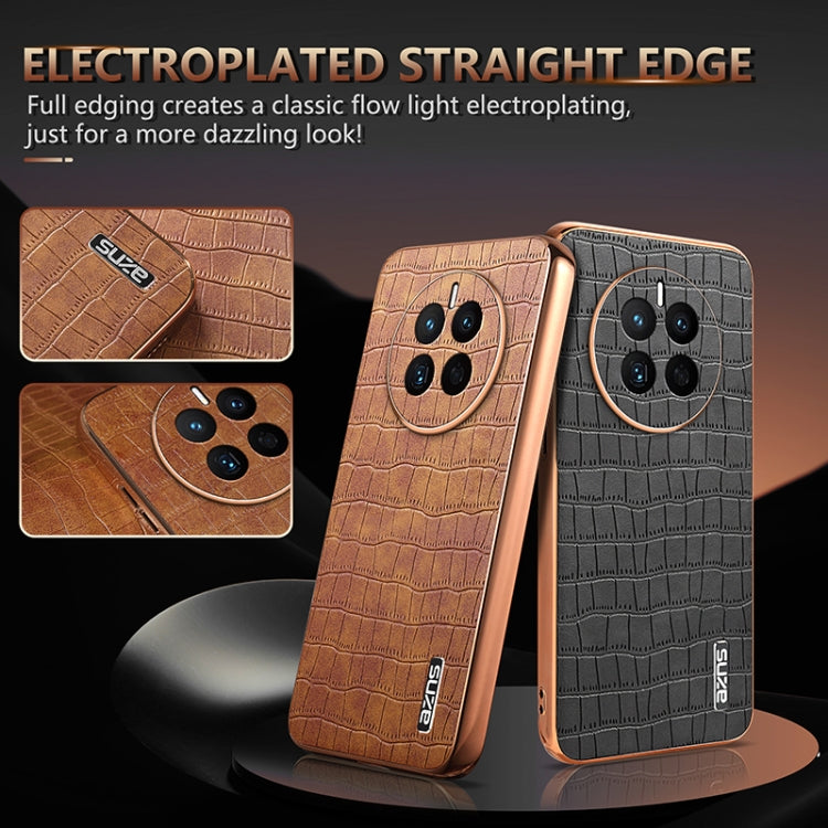 For Huawei Mate 50 / 50E AZNS Electroplated Frame Crocodile Texture Full Coverage Phone Case(Black)