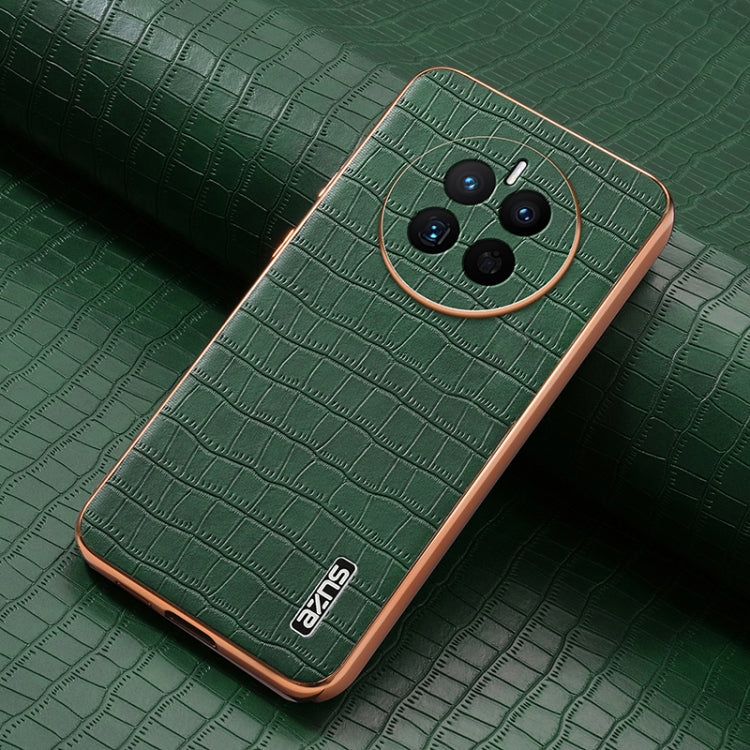 For Huawei Mate 50 / 50E AZNS Electroplated Frame Crocodile Texture Full Coverage Phone Case(Green)