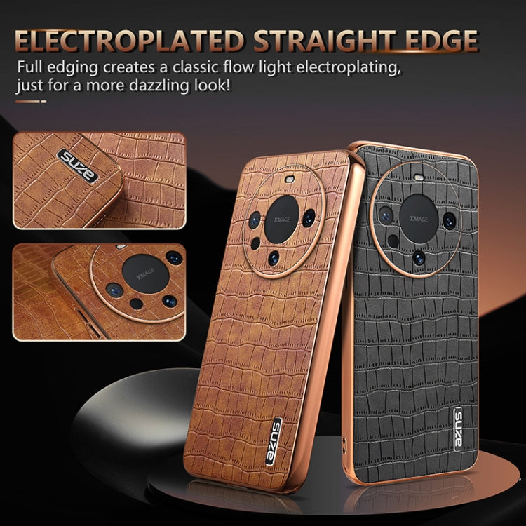 For Huawei Mate 60 AZNS Electroplated Frame Crocodile Texture Full Coverage Phone Case(Black)