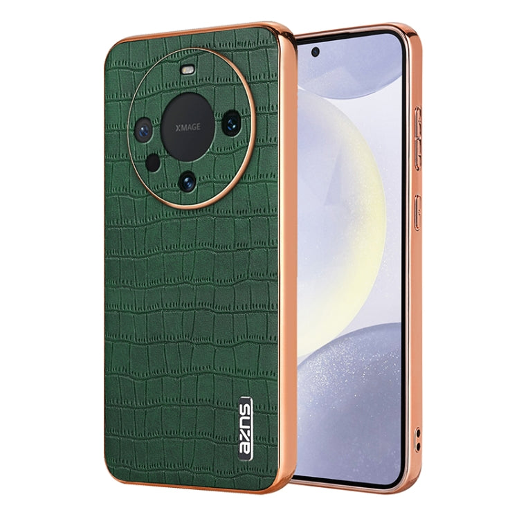 For Huawei Mate 60 AZNS Electroplated Frame Crocodile Texture Full Coverage Phone Case(Green)