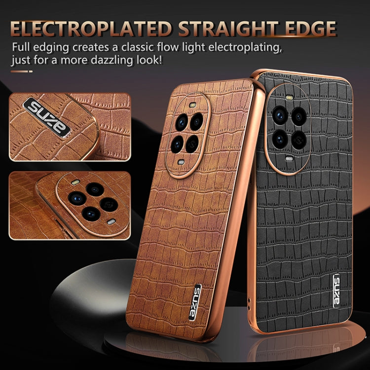 For Huawei nova 13 Pro AZNS Electroplated Frame Crocodile Texture Full Coverage Phone Case(Brown)
