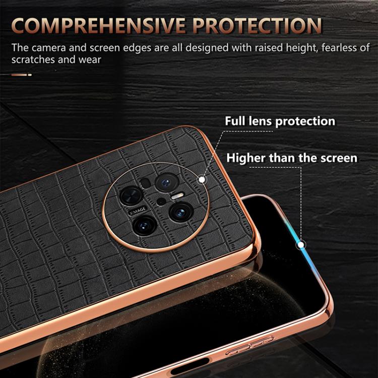 For Huawei Mate 70 AZNS Electroplated Frame Crocodile Texture Full Coverage Phone Case(Green)