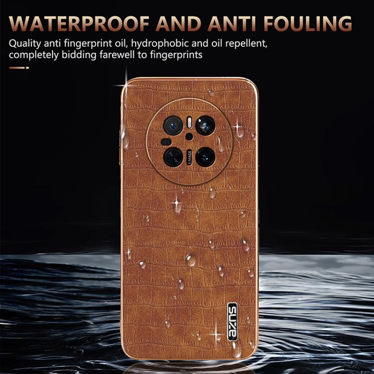 For Huawei Mate 70 AZNS Electroplated Frame Crocodile Texture Full Coverage Phone Case(Blue)