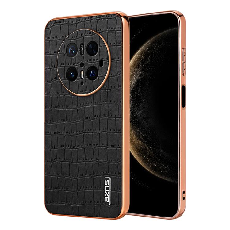 For Huawei Mate 70 Pro / 70 Pro+ AZNS Electroplated Frame Crocodile Texture Full Coverage Phone Case(Black)