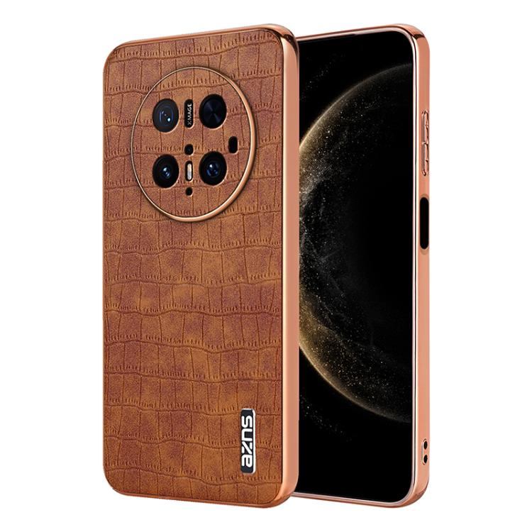 For Huawei Mate 70 Pro / 70 Pro+ AZNS Electroplated Frame Crocodile Texture Full Coverage Phone Case(Brown)
