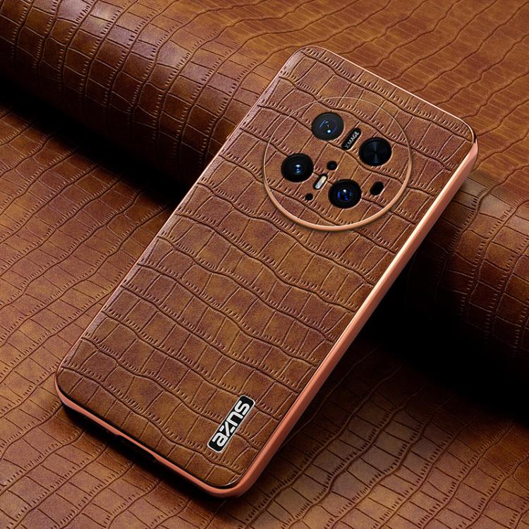 For Huawei Mate 70 Pro / 70 Pro+ AZNS Electroplated Frame Crocodile Texture Full Coverage Phone Case(Brown)