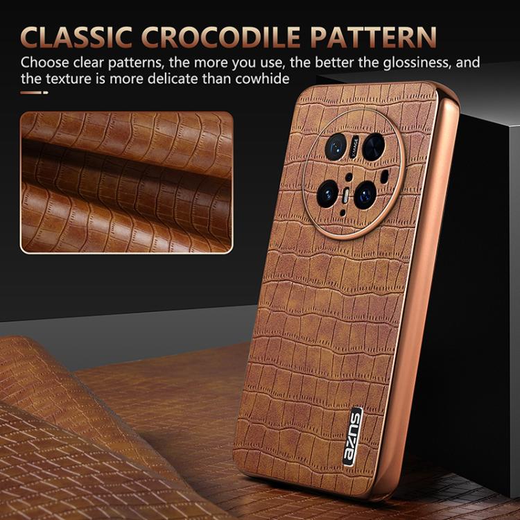 For Huawei Mate 70 Pro / 70 Pro+ AZNS Electroplated Frame Crocodile Texture Full Coverage Phone Case(Brown)