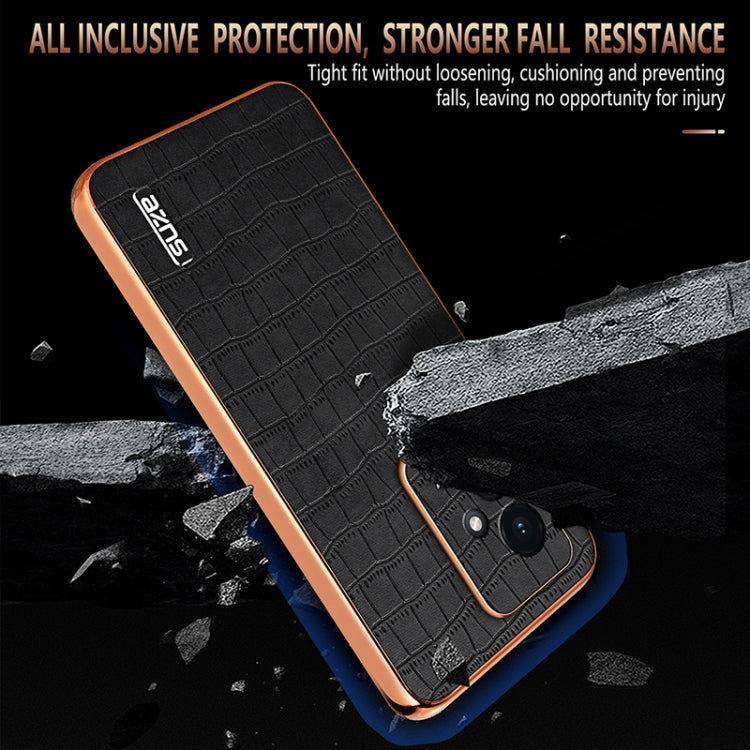 For Honor 100 AZNS Electroplated Frame Crocodile Texture Full Coverage Phone Case(Green)