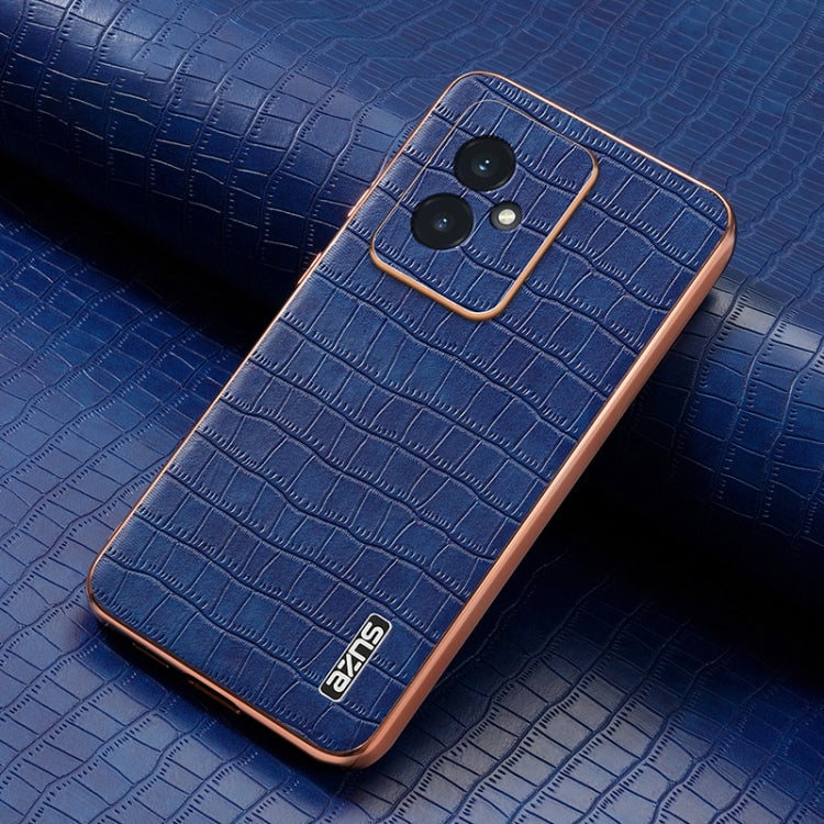 For Honor 100 AZNS Electroplated Frame Crocodile Texture Full Coverage Phone Case(Blue)