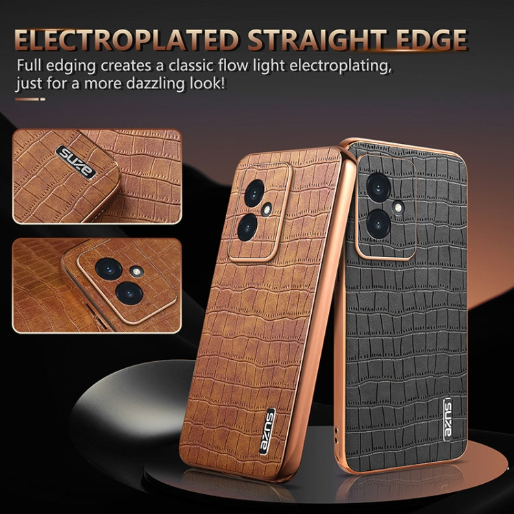 For Honor 100 AZNS Electroplated Frame Crocodile Texture Full Coverage Phone Case(Blue)