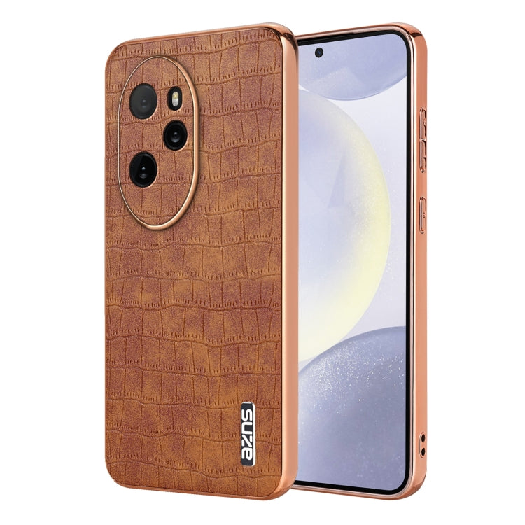 For Honor 100 Pro AZNS Electroplated Frame Crocodile Texture Full Coverage Phone Case(Brown)