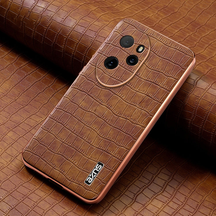 For Honor 100 Pro AZNS Electroplated Frame Crocodile Texture Full Coverage Phone Case(Brown)