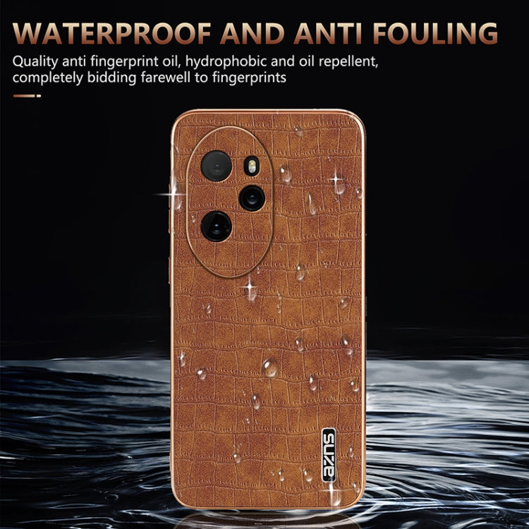 For Honor 100 Pro AZNS Electroplated Frame Crocodile Texture Full Coverage Phone Case(Brown)