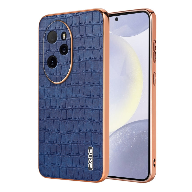 For Honor 100 Pro AZNS Electroplated Frame Crocodile Texture Full Coverage Phone Case(Blue)