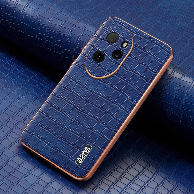 For Honor 100 Pro AZNS Electroplated Frame Crocodile Texture Full Coverage Phone Case(Blue)