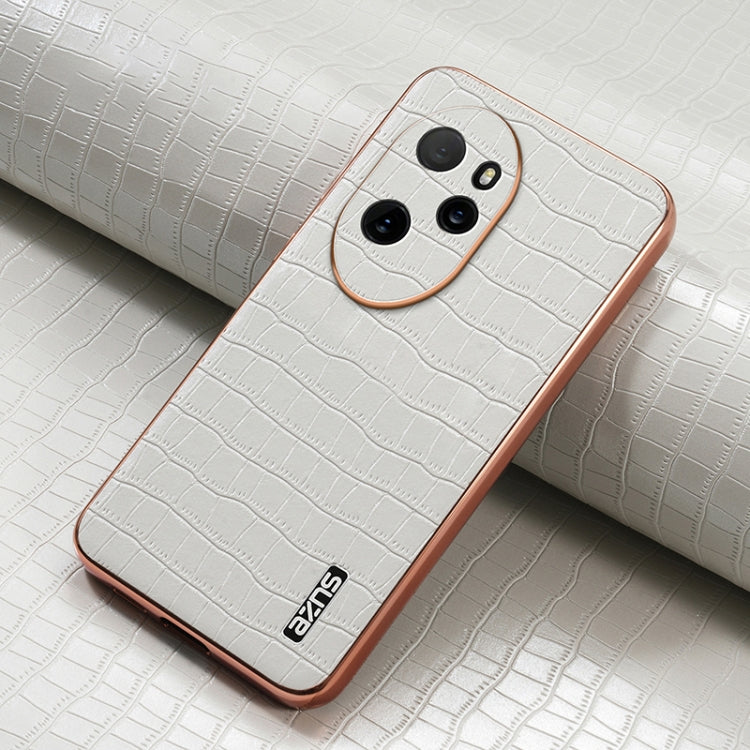 For Honor 100 Pro AZNS Electroplated Frame Crocodile Texture Full Coverage Phone Case(White)
