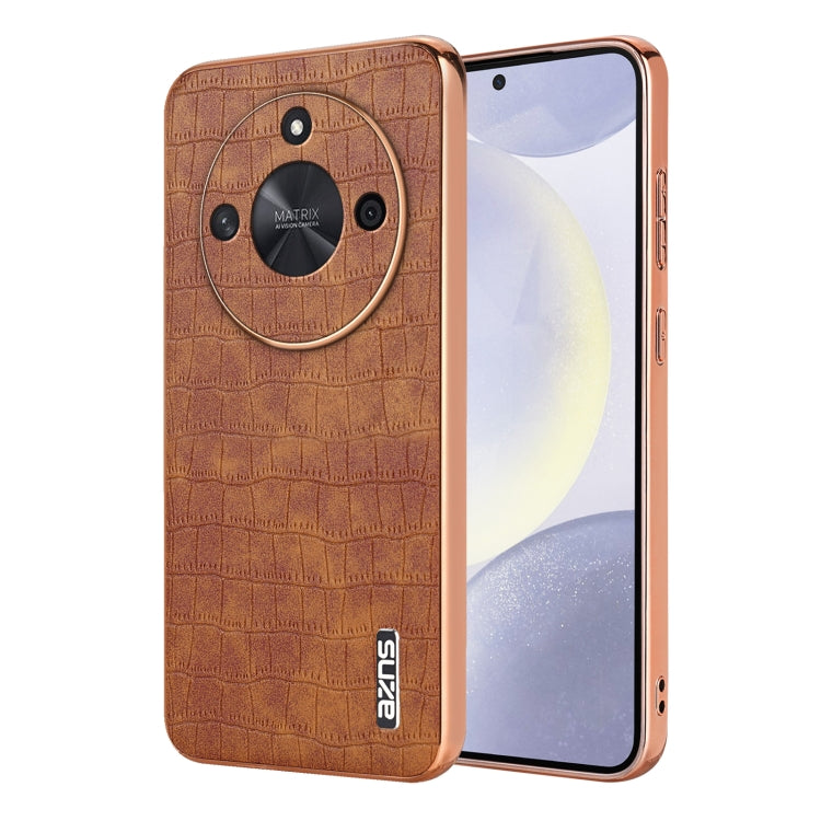 For Honor X50 / X50 Pro / X50 GT AZNS Electroplated Frame Crocodile Texture Full Coverage Phone Case(Brown)