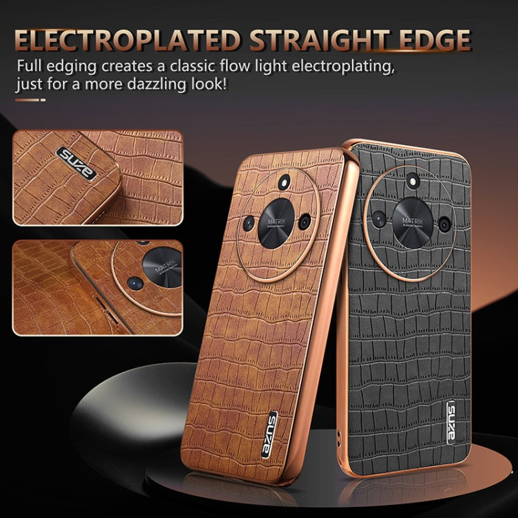 For Honor X50 / X50 Pro / X50 GT AZNS Electroplated Frame Crocodile Texture Full Coverage Phone Case(Brown)