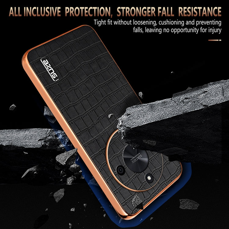 For Honor X50 / X50 Pro / X50 GT AZNS Electroplated Frame Crocodile Texture Full Coverage Phone Case(Brown)